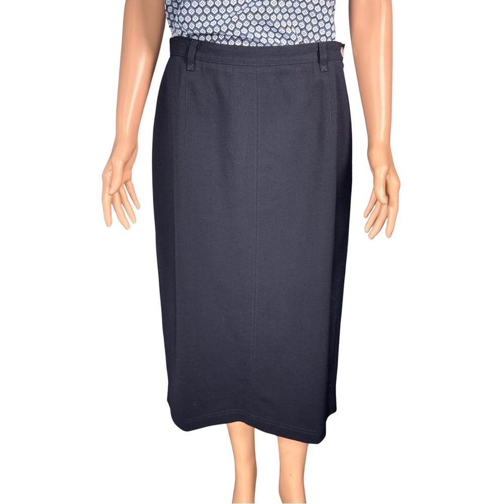 Jaeger Vintage Navy‎ Blue Wool Midi Skirt Size 12